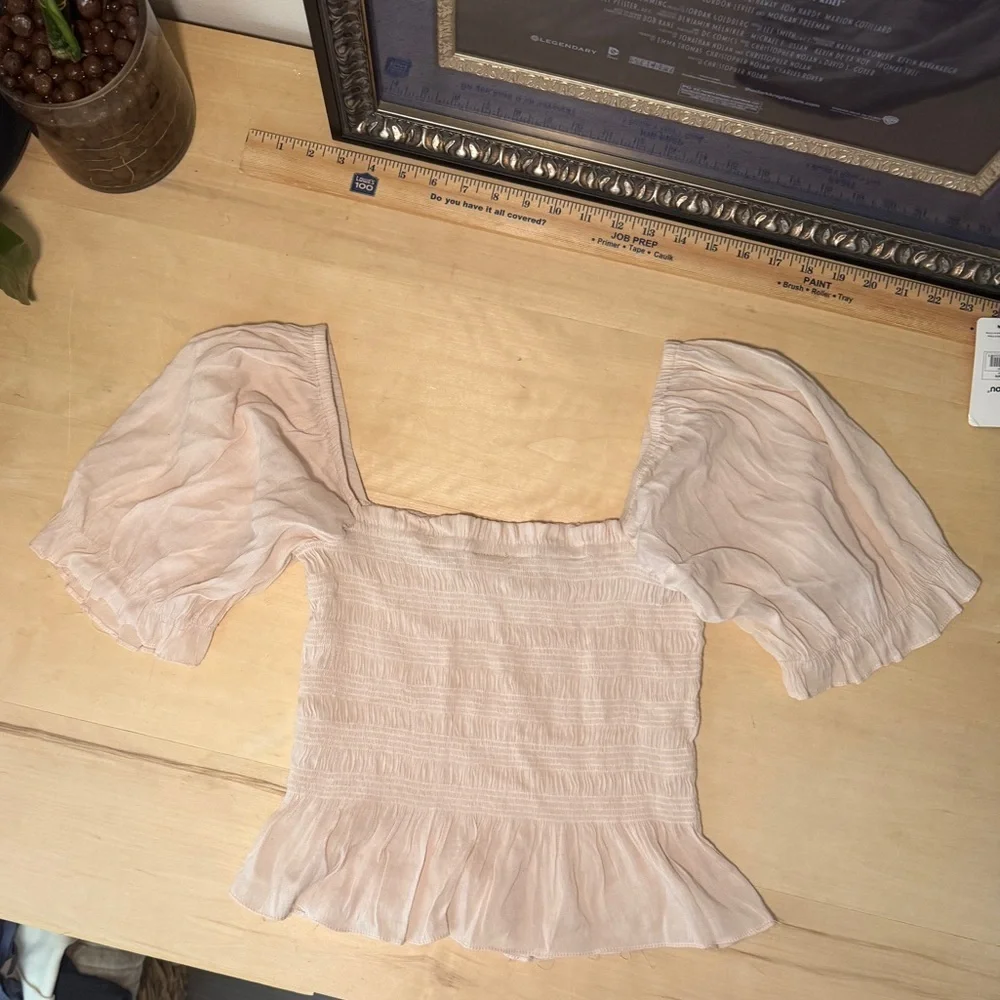 Cream Smocked Off-Shoulder Top - Picture 2 of 5